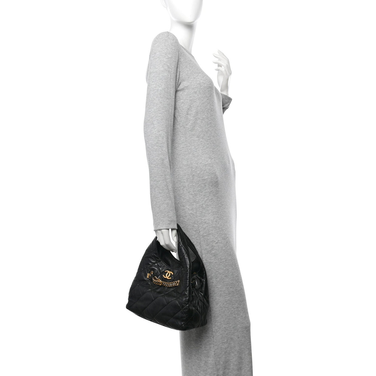 Shiny Lambskin Quilted CC Belt Shopping Bag Black