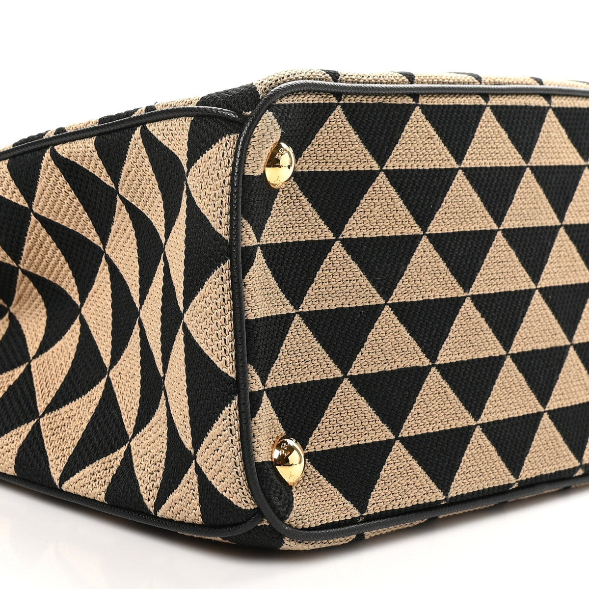 Jacquard Saffiano Triangolo Symbole Embroidered Small Galleria Double Zip Tote Black Corda