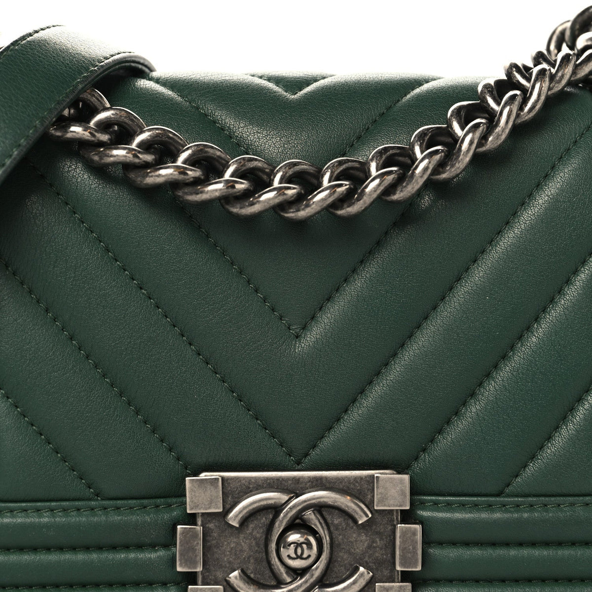 Calfskin Chevron Quilted Small Boy Flap Green