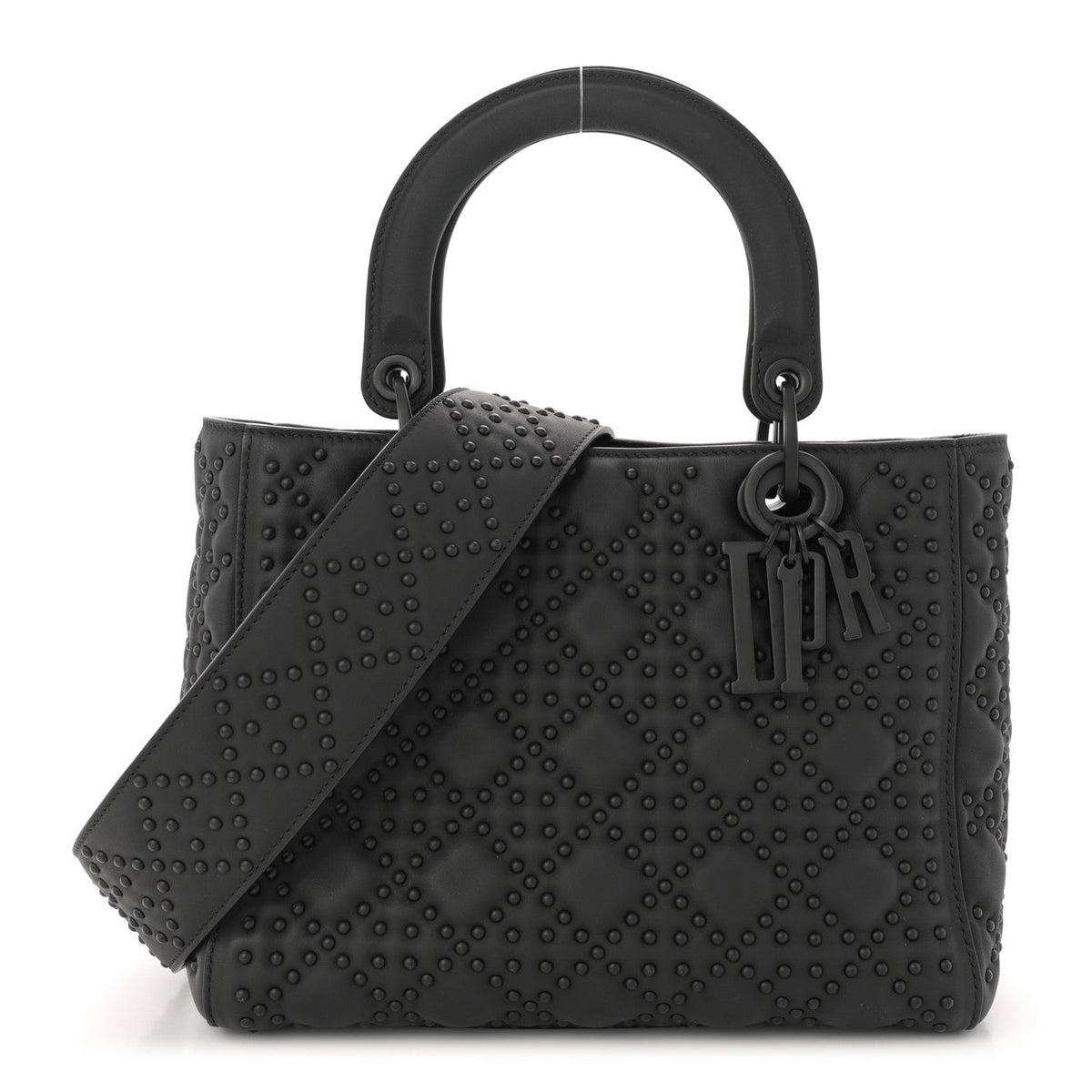 Matte Calfskin Cannage Studded Medium Supple Lady Dior Ultra Black
