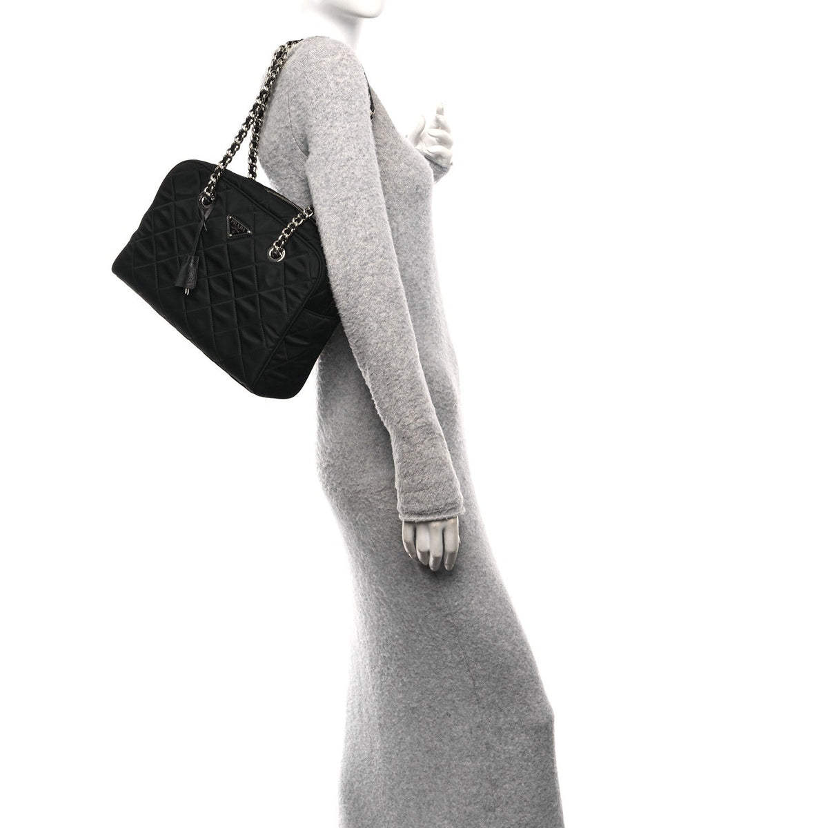 Nylon Tessuto Impuntu Quilted Shoulder Bag Black