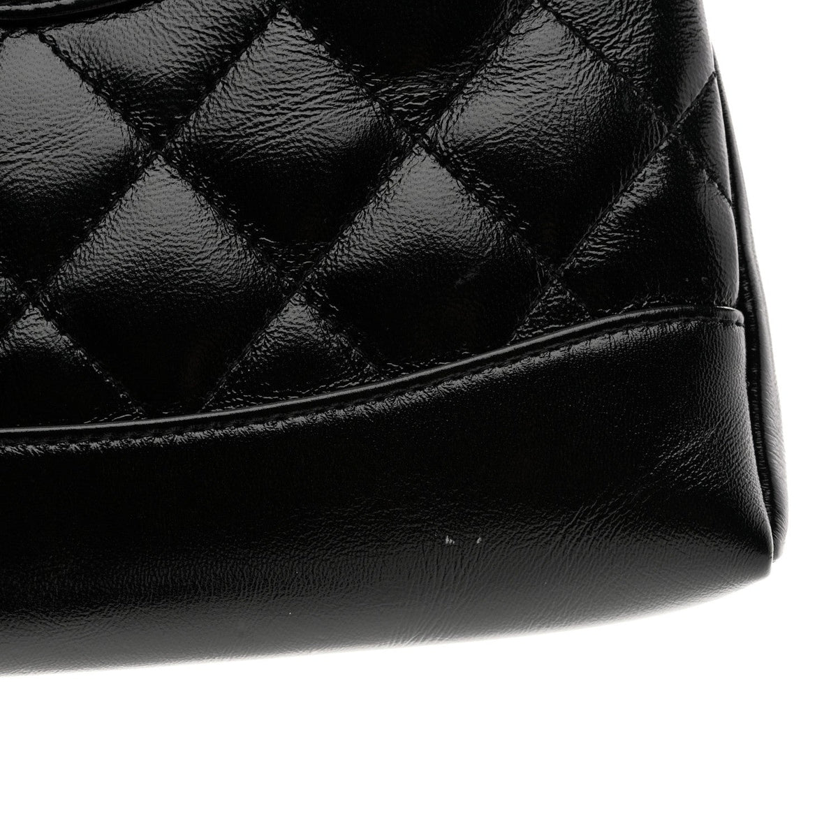 Shiny Crumpled Calfskin Quilted Nano 31 Shopping Bag Black