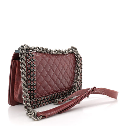 Glazed Calfskin Quilted Medium Boy Chained Flap Bordeaux