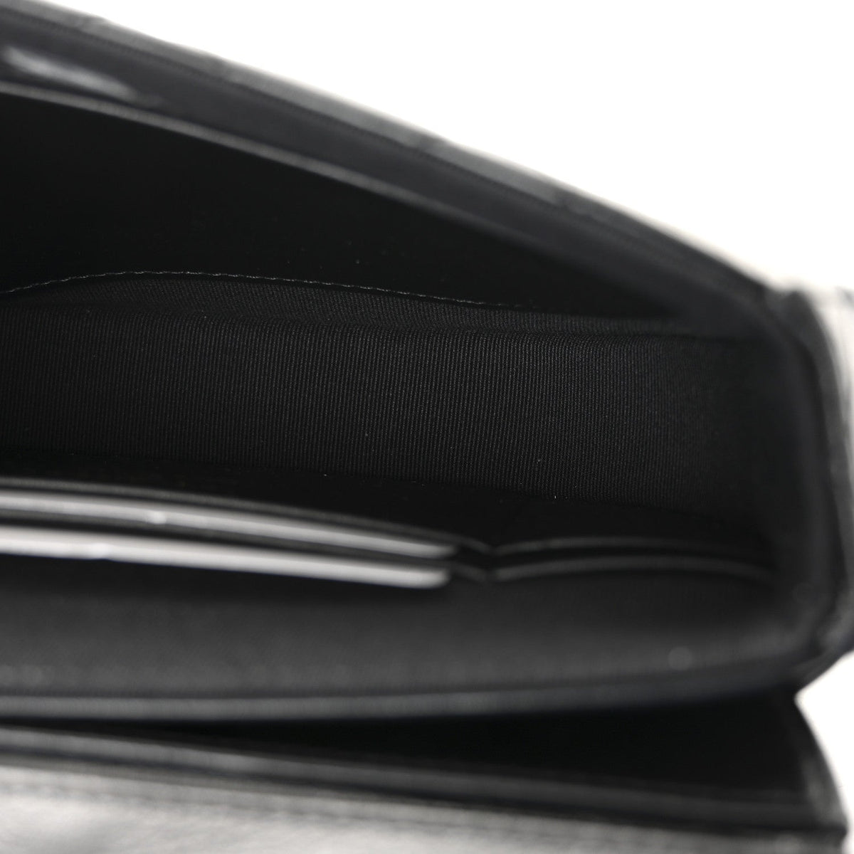 Shiny Aged Calfskin Quilted Flap Phone Holder With Chain Black