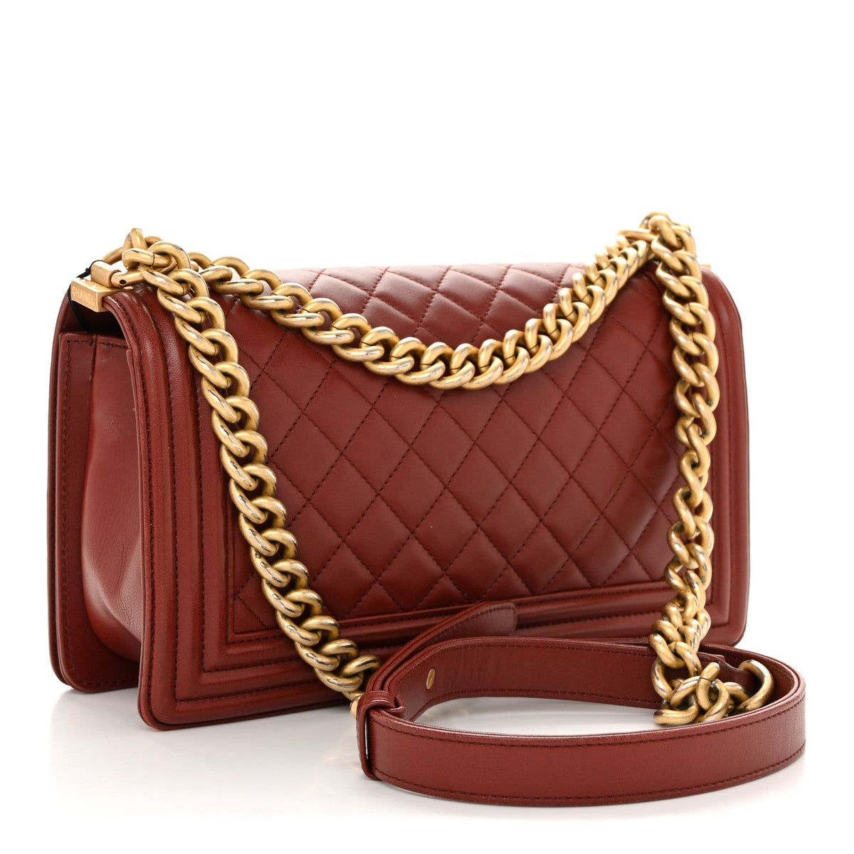 Lambskin Quilted Medium Boy Flap Burgundy