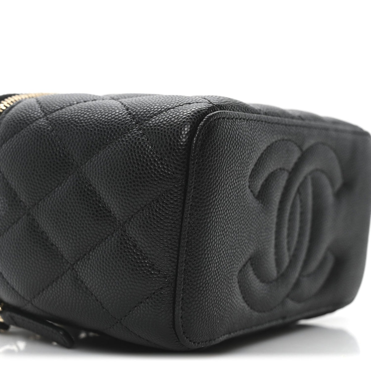 Caviar Quilted Small Vanity Case With Chain Black