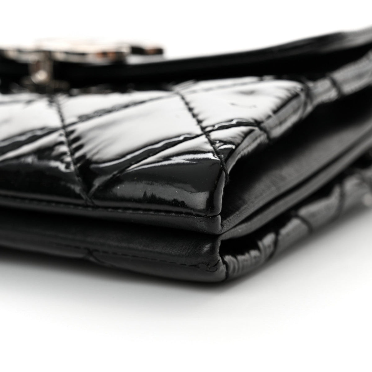 Patent Quilted Hamptons Flap Bag Black