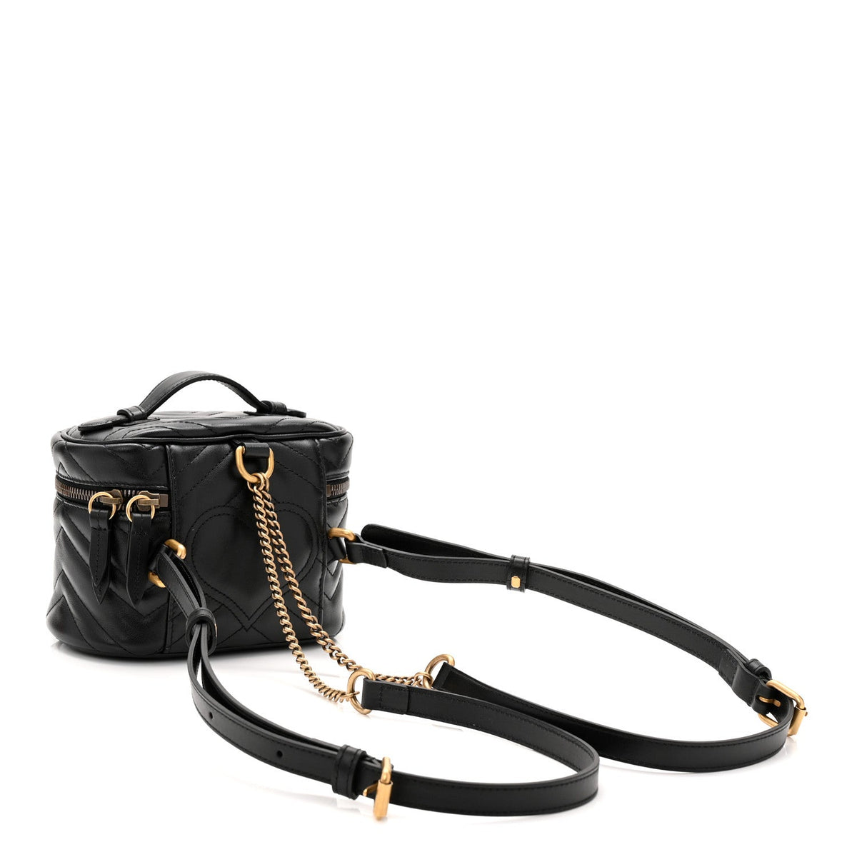 Calfskin Matelasse Chevron Mini GG Marmont Top Handle Bag Black