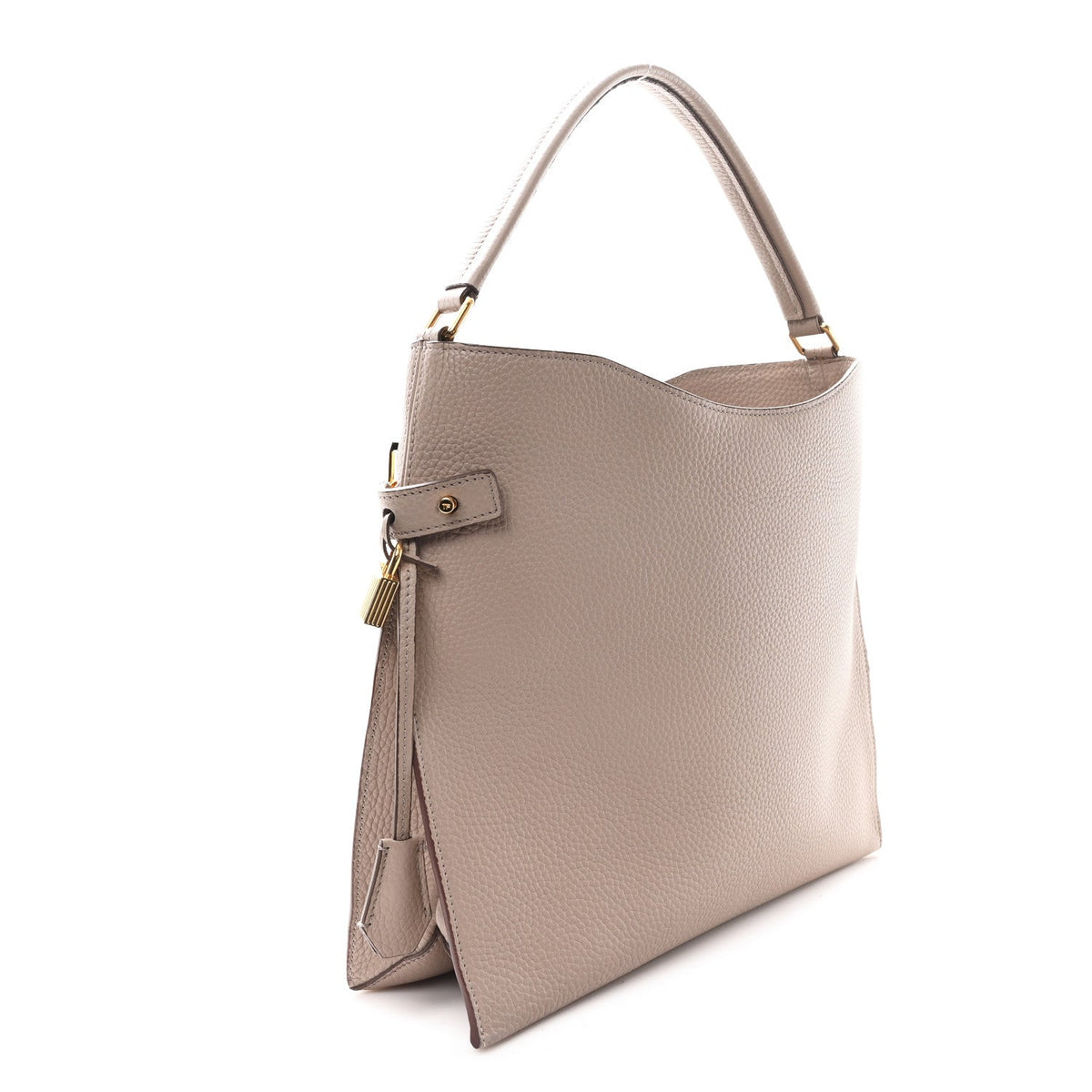Pebbled Calfskin Small Alix Padlock Zip Hobo Bag Beige