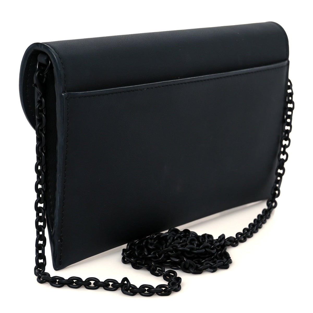Ultra Matte Calfskin Saddle Chain Wallet Pouch Black