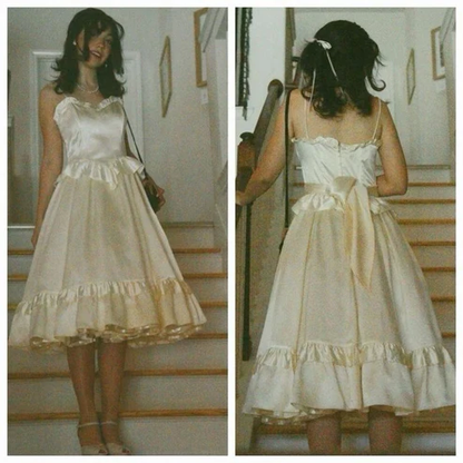 Ivory Straps A-Line Satin Midi Length Party Dress Homecoming Dress MD7468