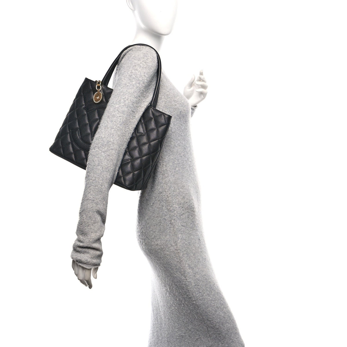 Caviar Quilted Medallion Tote Black