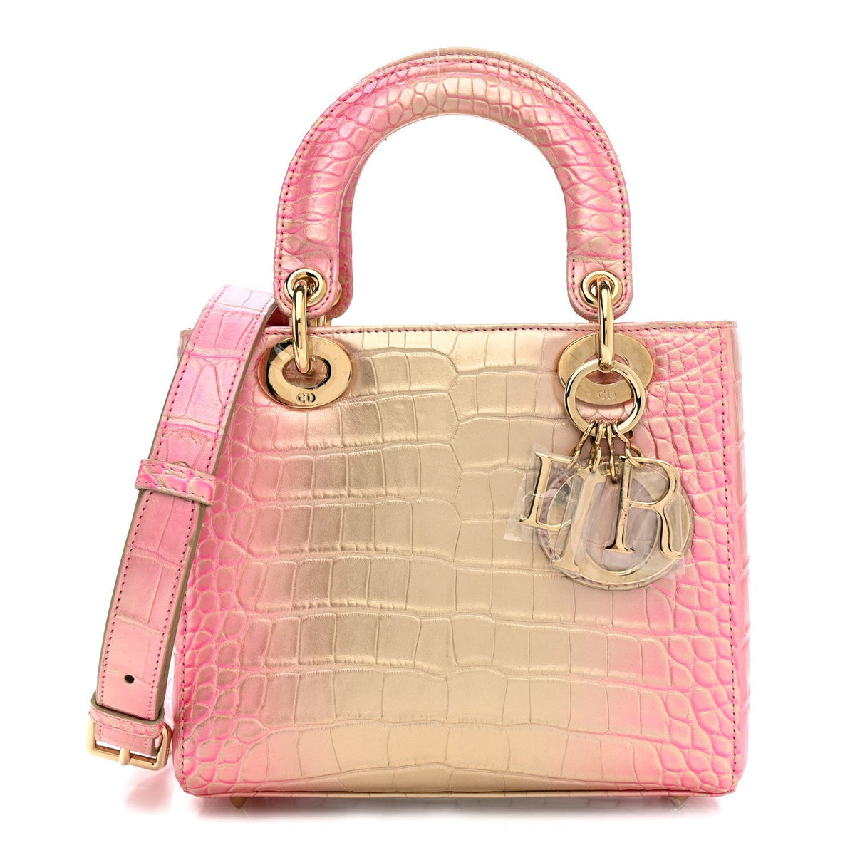 Metallic Alligator Gradient Small Lady Dior Pink