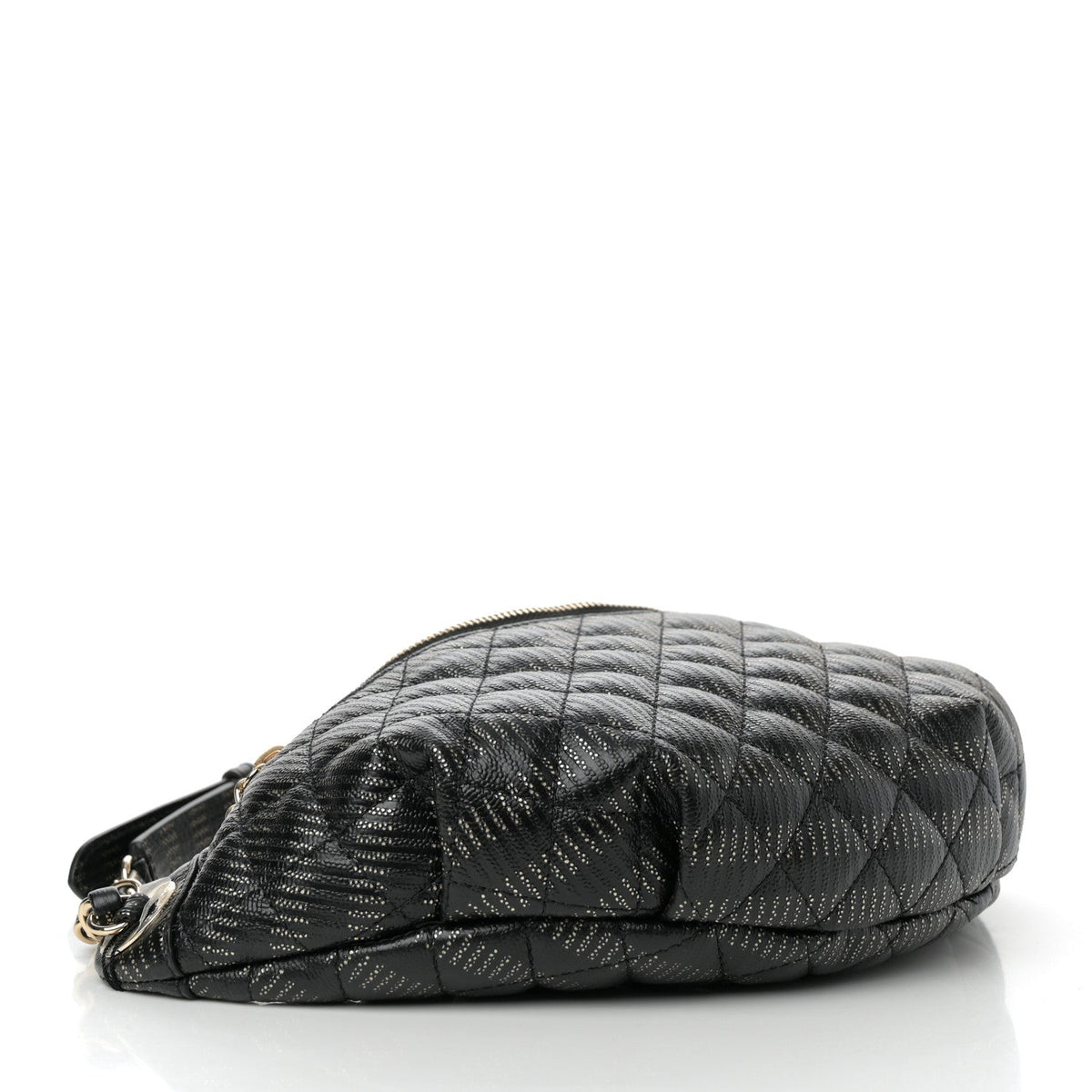 Metallic Caviar Striped Banane Waist Bag Fanny Pack Black Gold