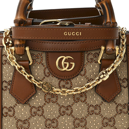 New Canvas Charisma Calfskin Crystal GG Monogram Mini Diana Tote Bag Camel Ebony