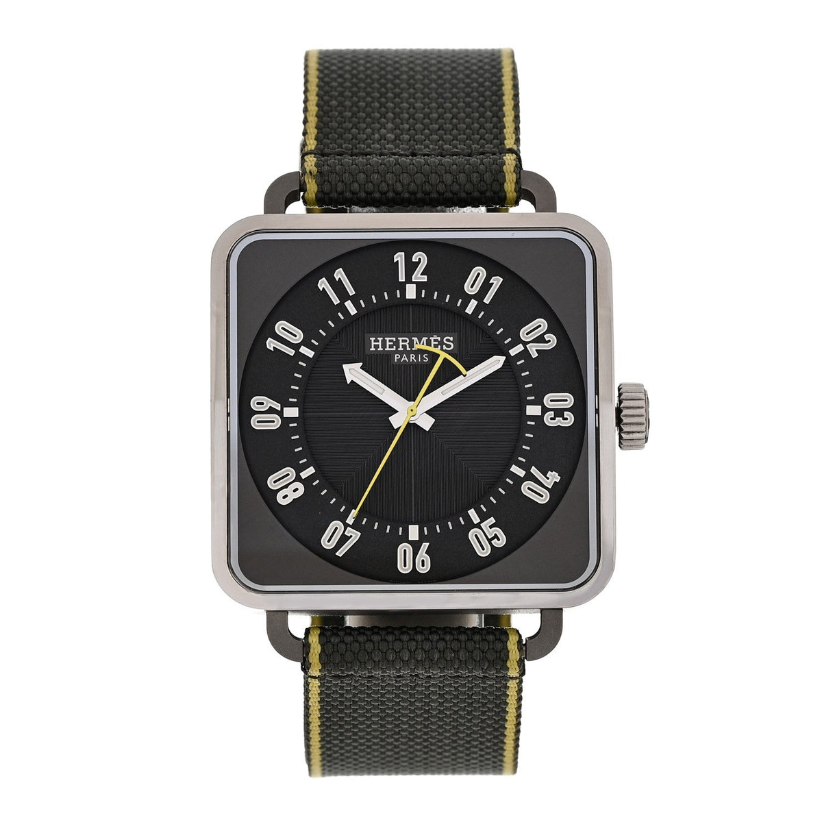 Stainless Steel Fabric 38mm Carre H Automatic Watch Gris Perle