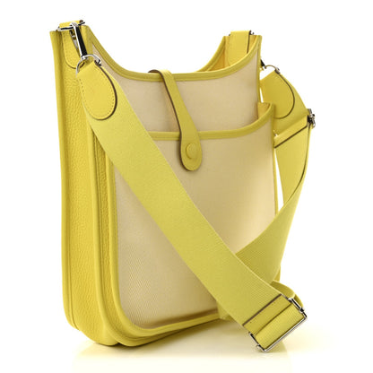 Toile H Taurillon Clemence Evelyne III PM Ecru Citron Lime