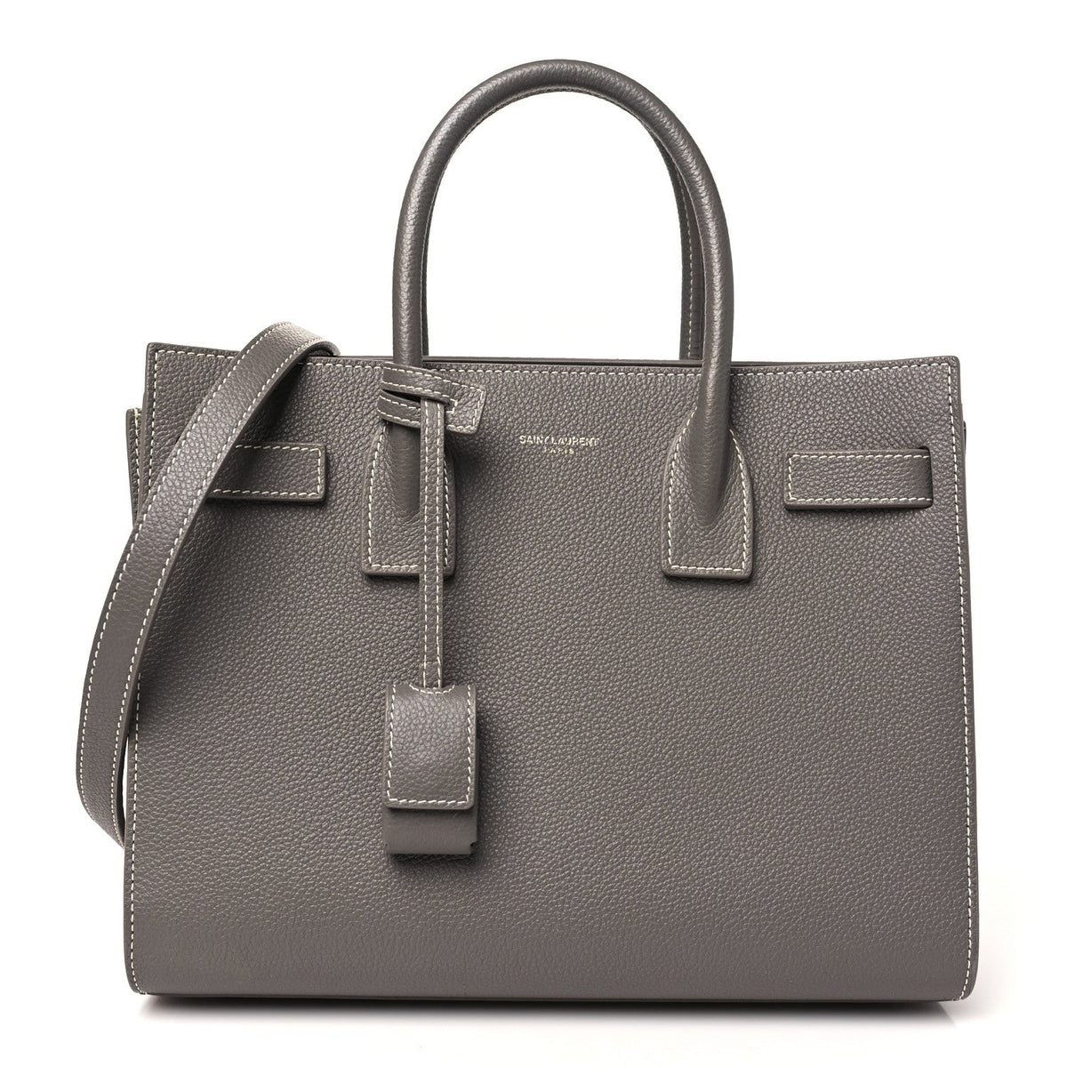 Grained Calfskin Topstitch Baby Sac De Jour Fog