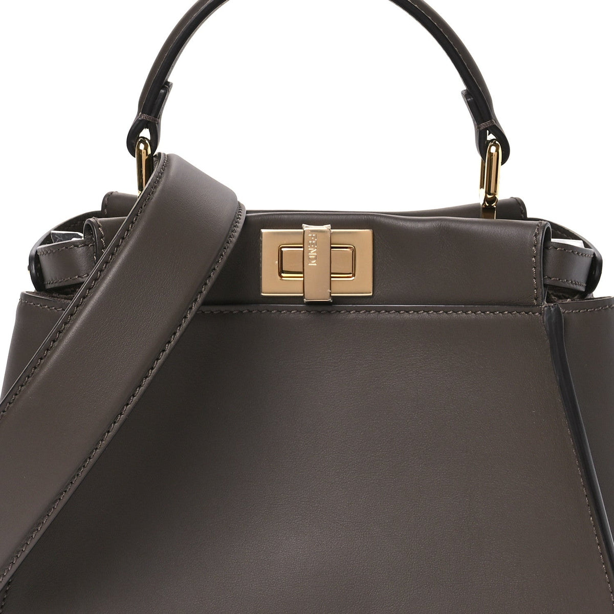 Vitello Seta Suede FF Mini Peekaboo Iconic Satchel Chocolate Sigaro Marrone