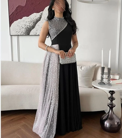 Black High Neck Sleeveless A-Line Long Formal Party Dress MD7488