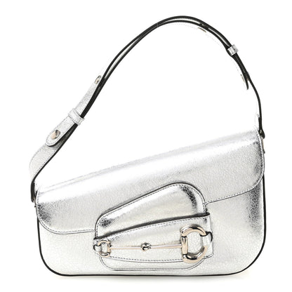 Metallic Demetra Small Horsebit 1955 Asymmetric Shoulder Bag Silver
