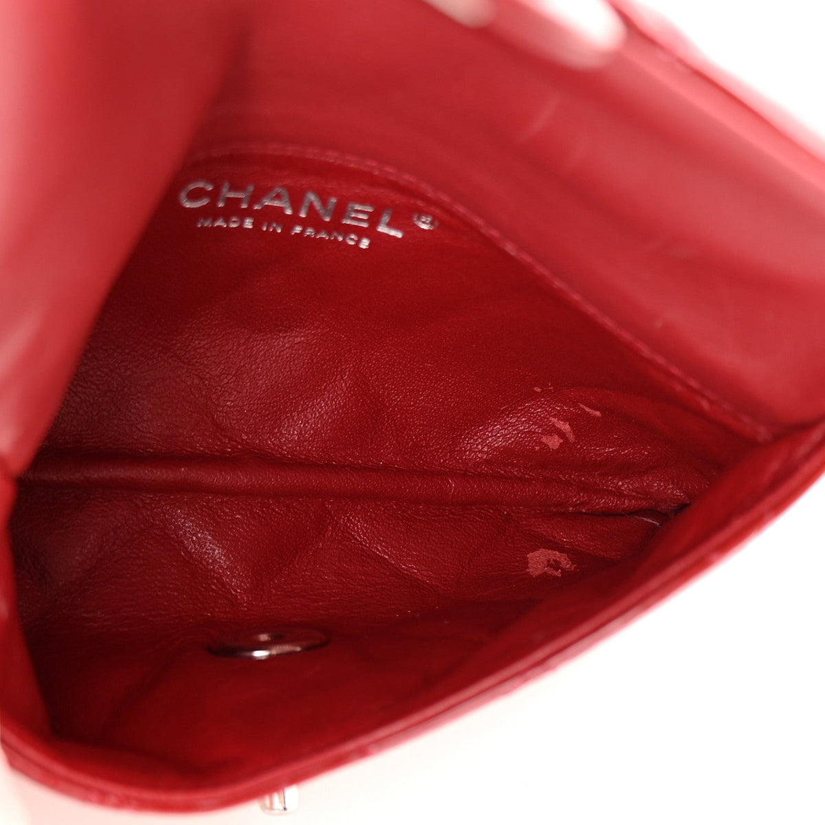 Patent Quilted Mini Flap Clutch With Chain  Red