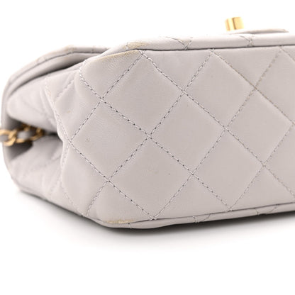 Lambskin Quilted Mini Pearl Crush Flap Light Grey