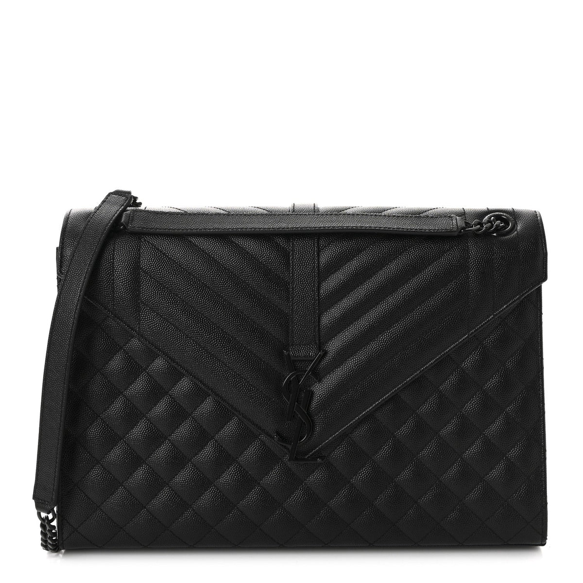 Grain De Poudre Textured Mixed Matelasse Large Triquilt Monogram Monochrome Satchel Black
