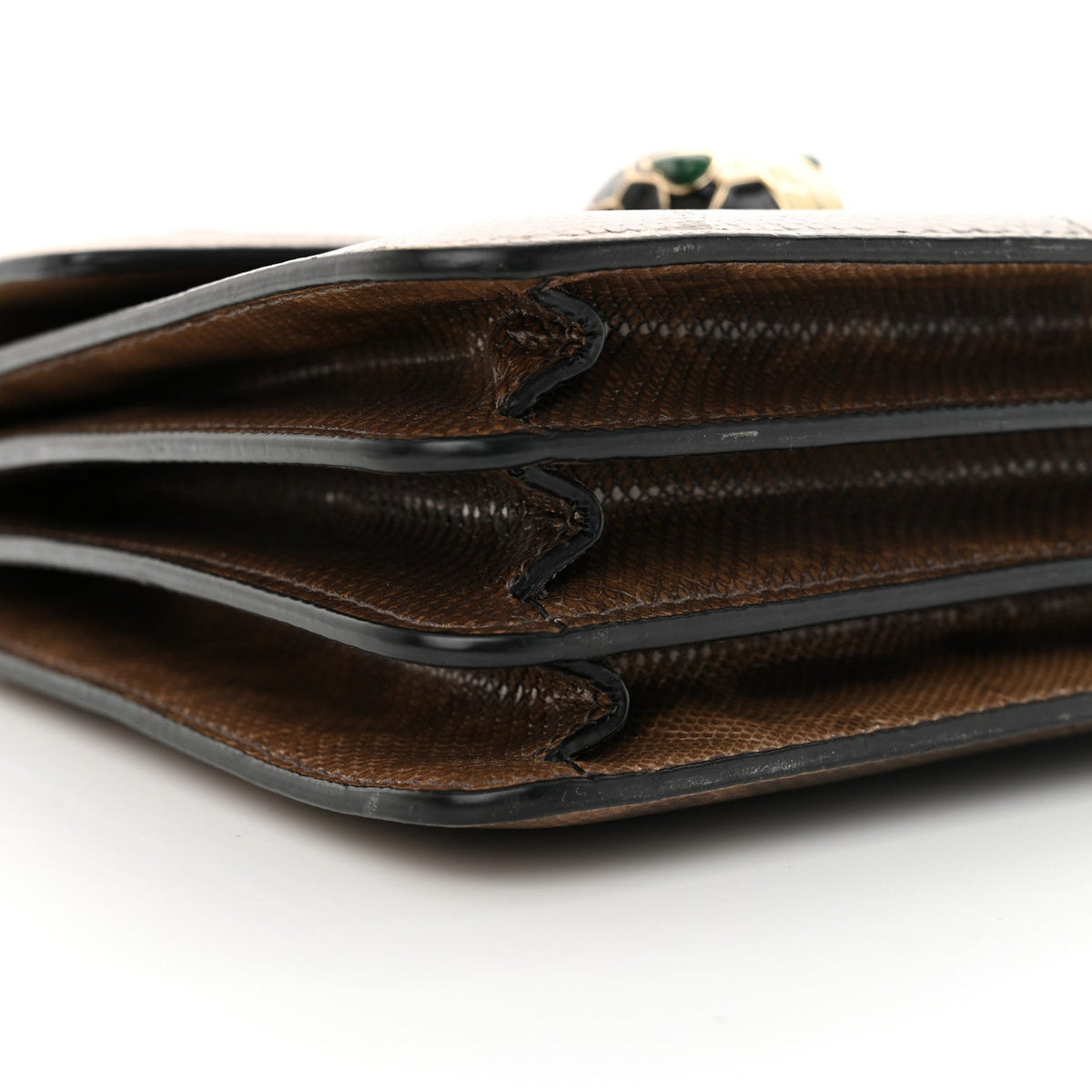 Shiny Karung Serpenti Forever Top Handle Brown