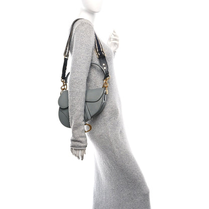 Grained Calfskin Saddle Bag With Strap Stone Grey