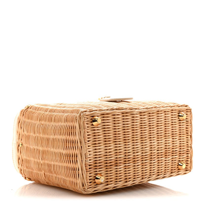 Canvas Wicker Shoulder Bag White Tan