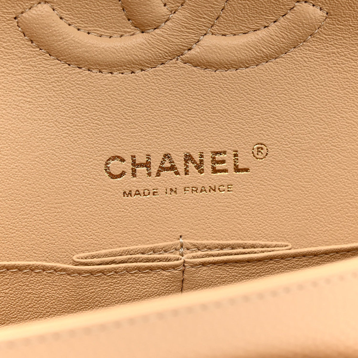 Caviar Quilted Medium Double Flap Beige