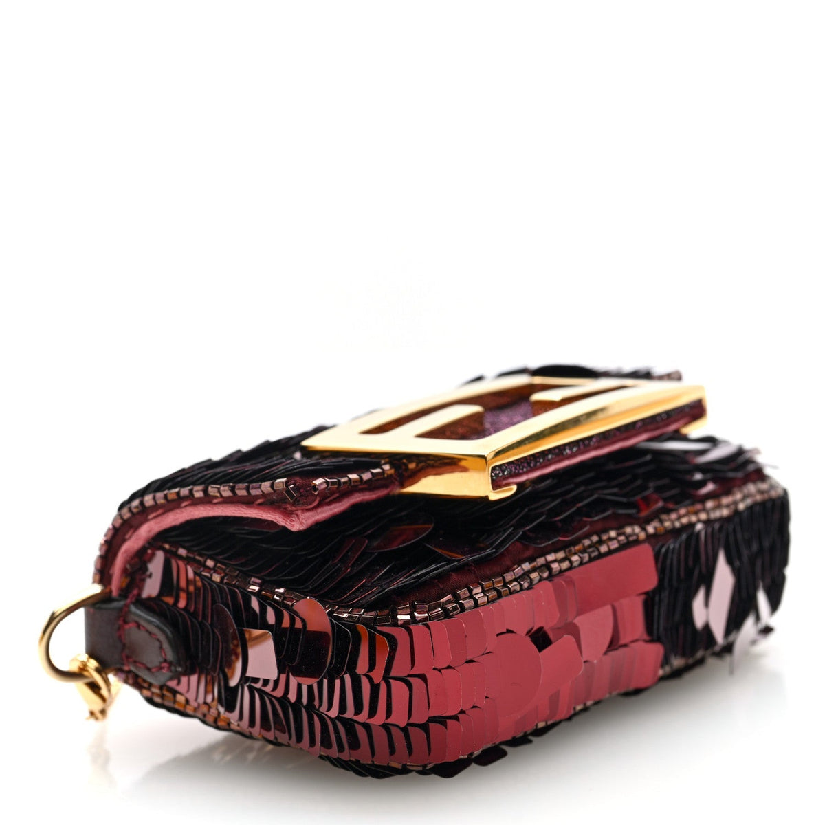 Sequin Paillettes Shiny Nappa Sex and the City Nano Maxi Buckle Baguette Charm Granata