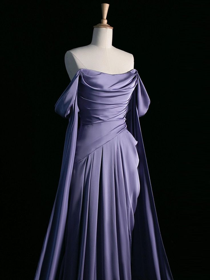 Green Off Shoulder A-Line Satin Long Formal Party Dress MD7348