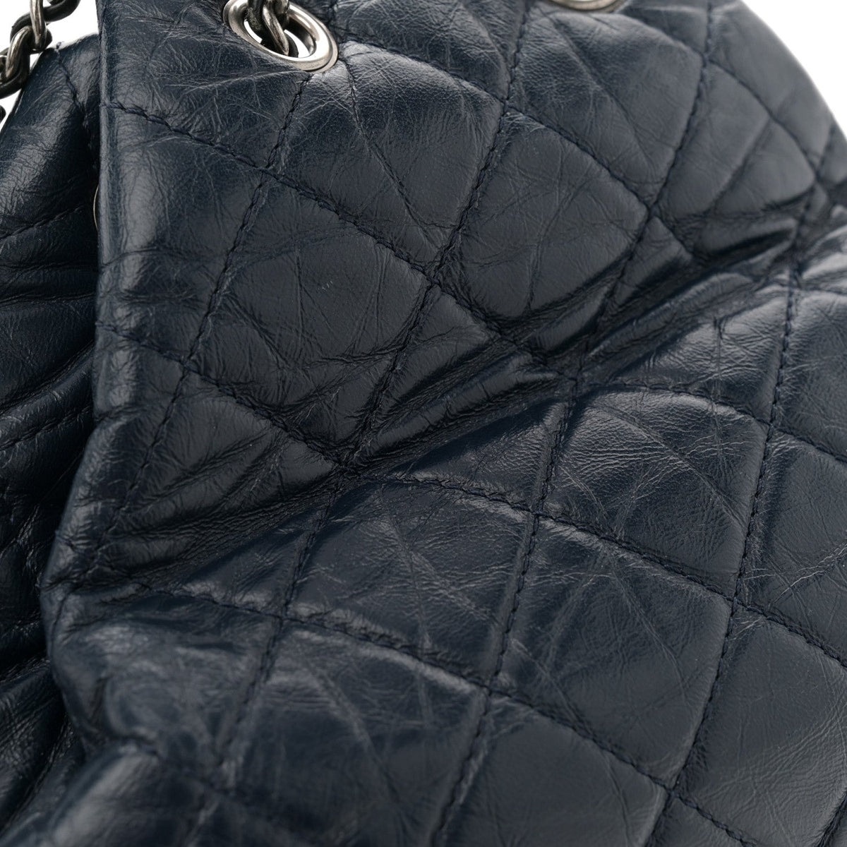 Aged Calfskin Quilted Gabrielle Backpack Navy Black