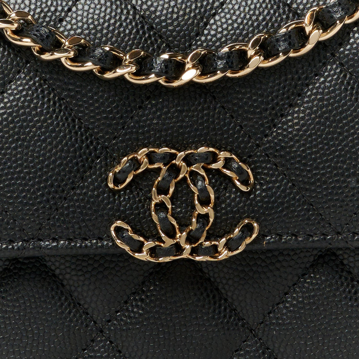Caviar Quilted Double Chain Top Handle Flap With Chain Black
