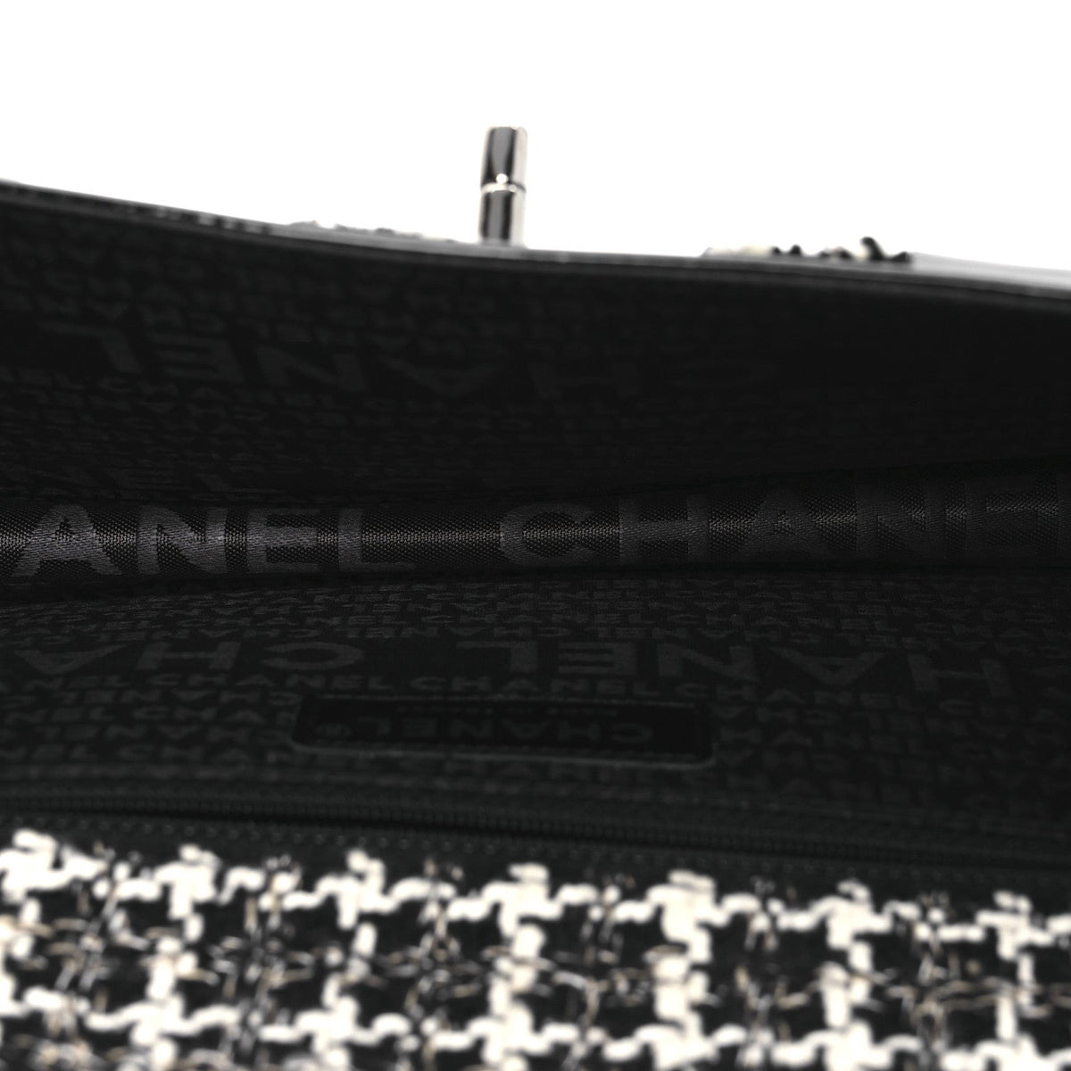 Tweed Patent Quilted Rectangular Flap Black White