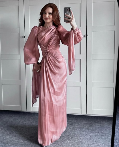 Modest Long Sleeves Sheath Chiffon Elegant Long Formal Party Dress, D783