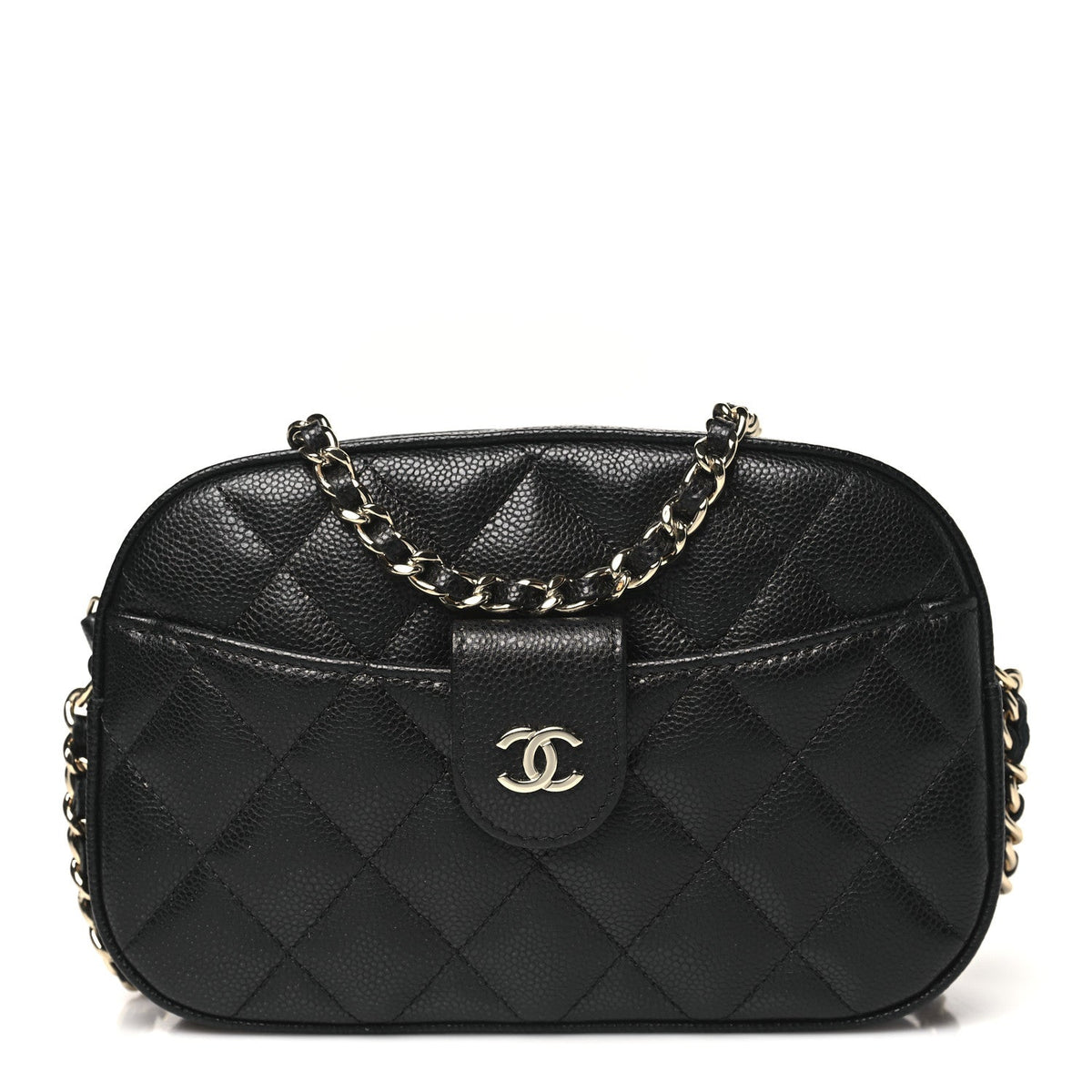 Caviar Quilted Chain Camera Bag Black