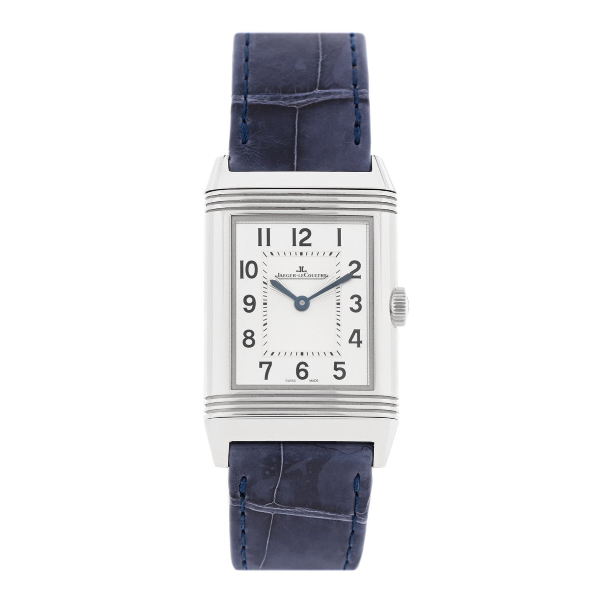 Stainless Steel Alligator Diamond 24mm Reverso Classic Duetto Manual Winding Watch Silver Q2588422