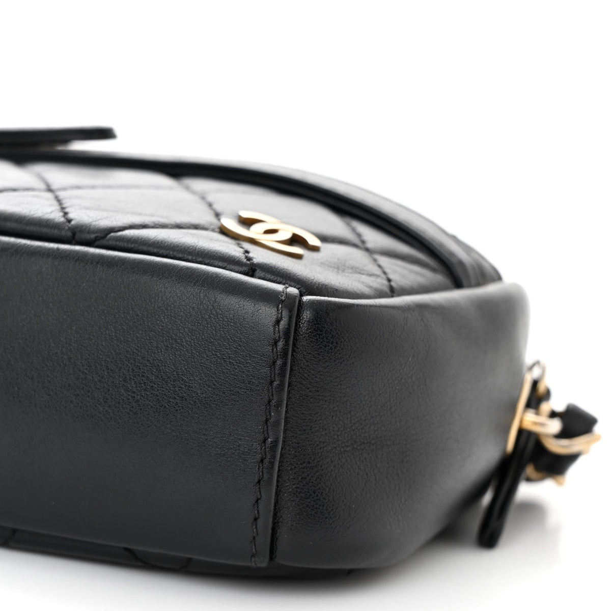 Lambskin Quilted Small Buckle Camera Case Bag Black