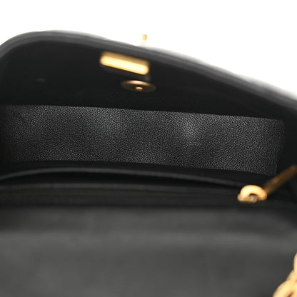 Lambskin Enamel Pearl Quilted Mini Charm Me Square Flap Black