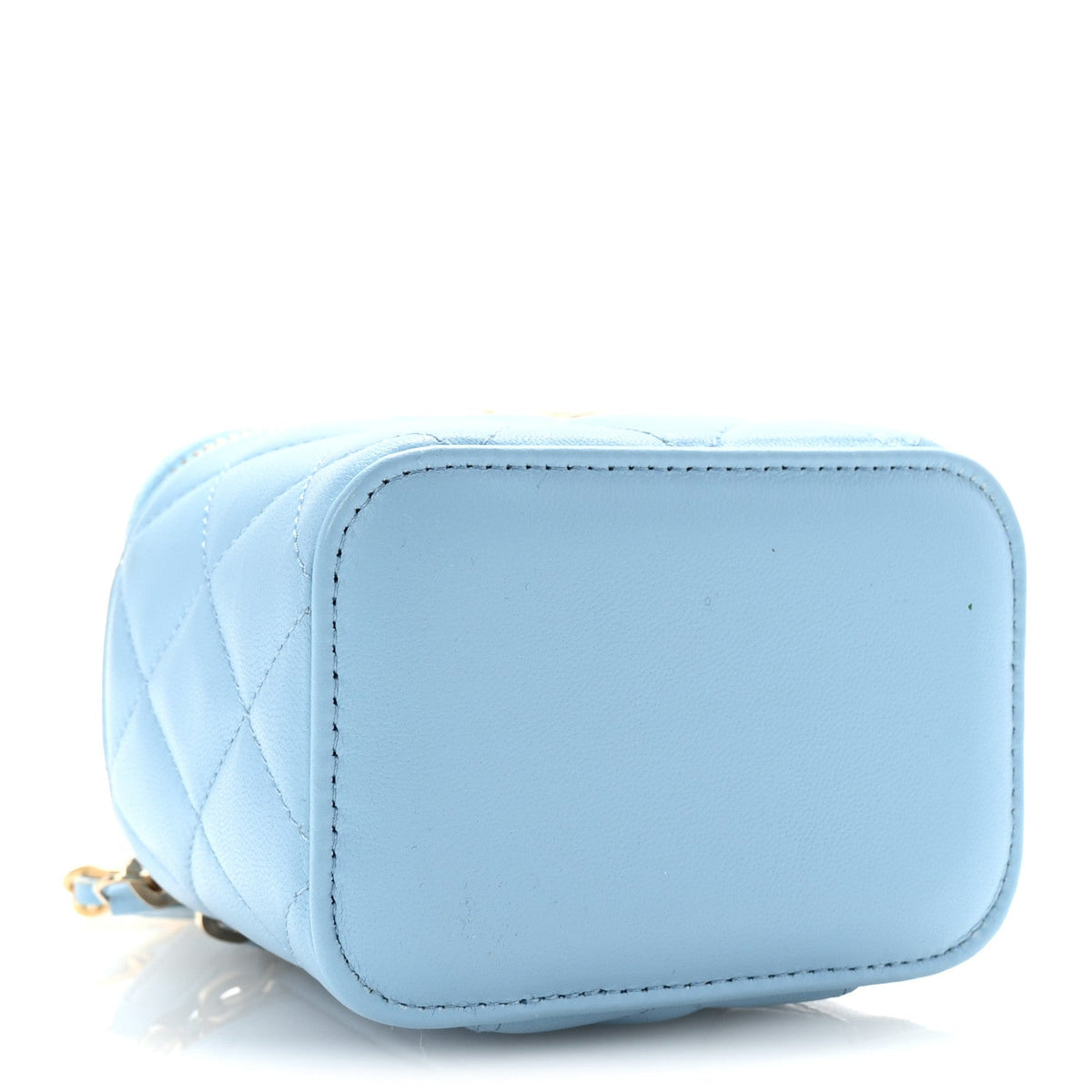 Lambskin Quilted Pearl Crush Mini Vanity Case With Chain Light Blue
