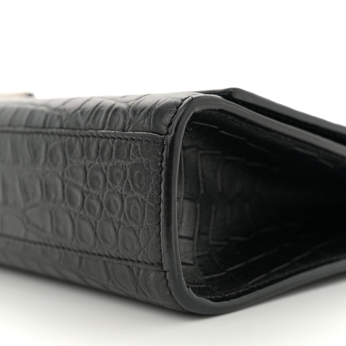 Calfskin Crocodile Embossed Large Classic Monogram Kate Satchel Black