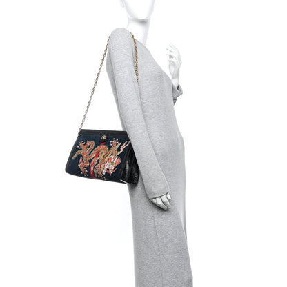 Suede Patent Web Dragon Embroidered Medium Ophidia Chain Shoulder Bag Blue Multicolor Black