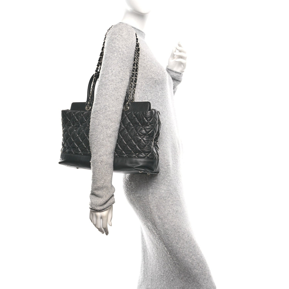 Aged Calfskin Quilted Be CC Tote Black