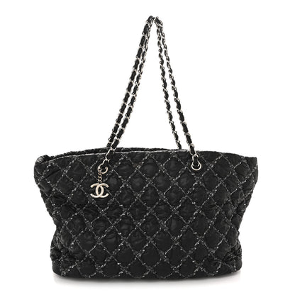 Nylon Quilted Tweed Stitch Bubble Tote Black