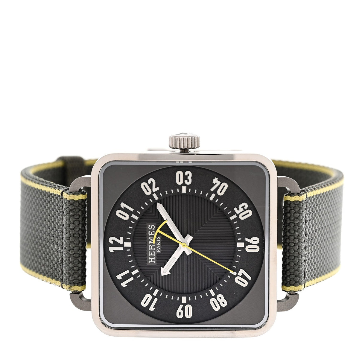 Stainless Steel Fabric 38mm Carre H Automatic Watch Gris Perle