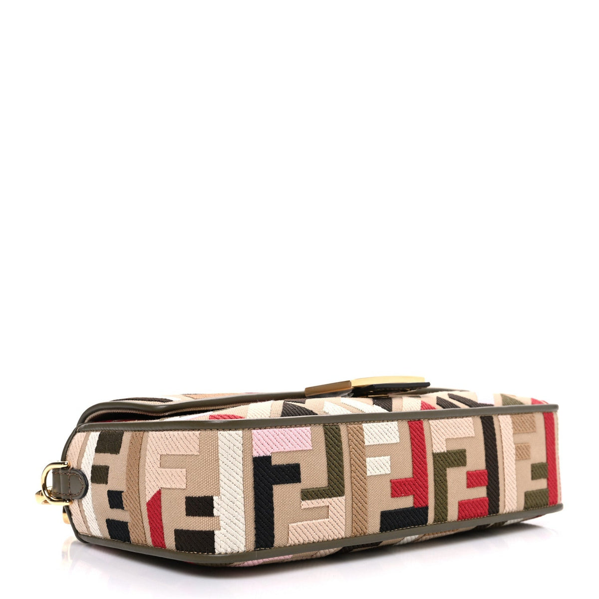 Canvas Vitello Seta FF Multicolor Embroidered Baguette Sand Avocado Multicolor