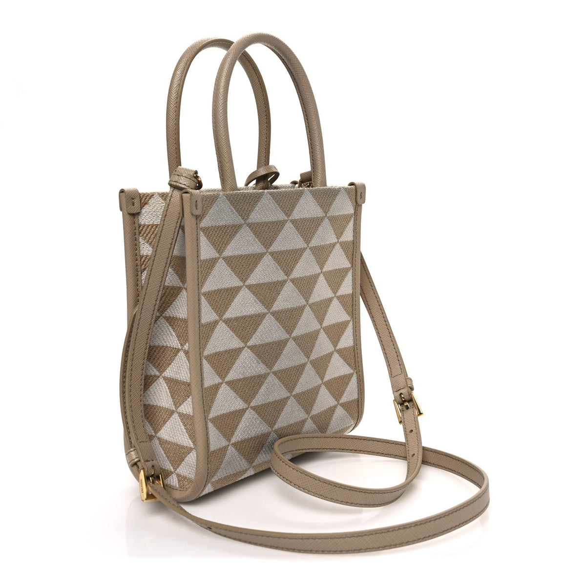 Jacquard Saffiano Triangolo Symbole Embroidered Micro Tote Corda Talco